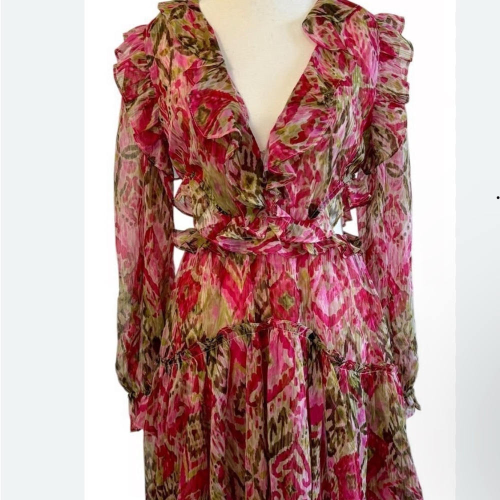 Misa Los Angeles Pink and Red Ruffled Dress
